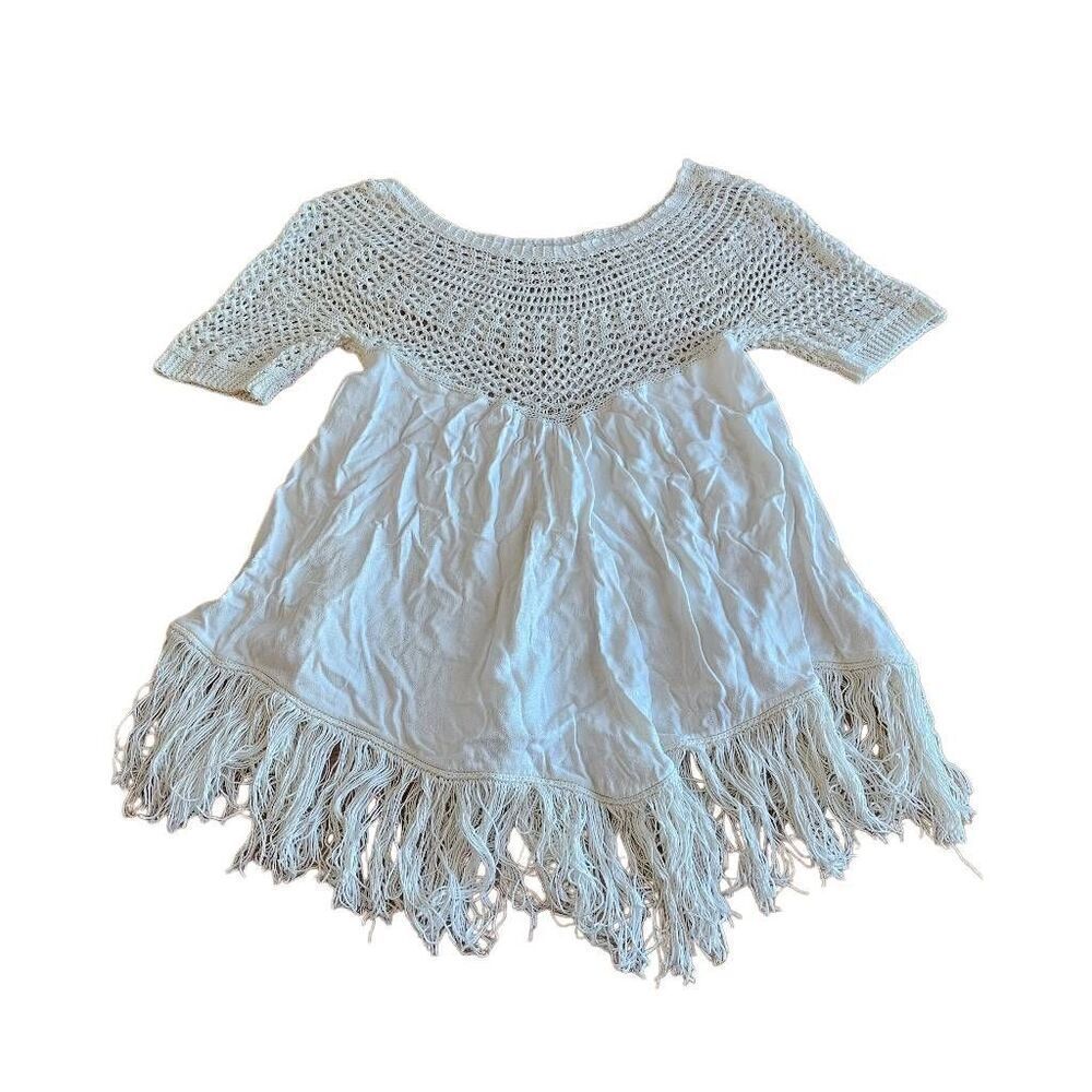 Ella moss womens Sz S ivory crochet fringe swim cover up dress